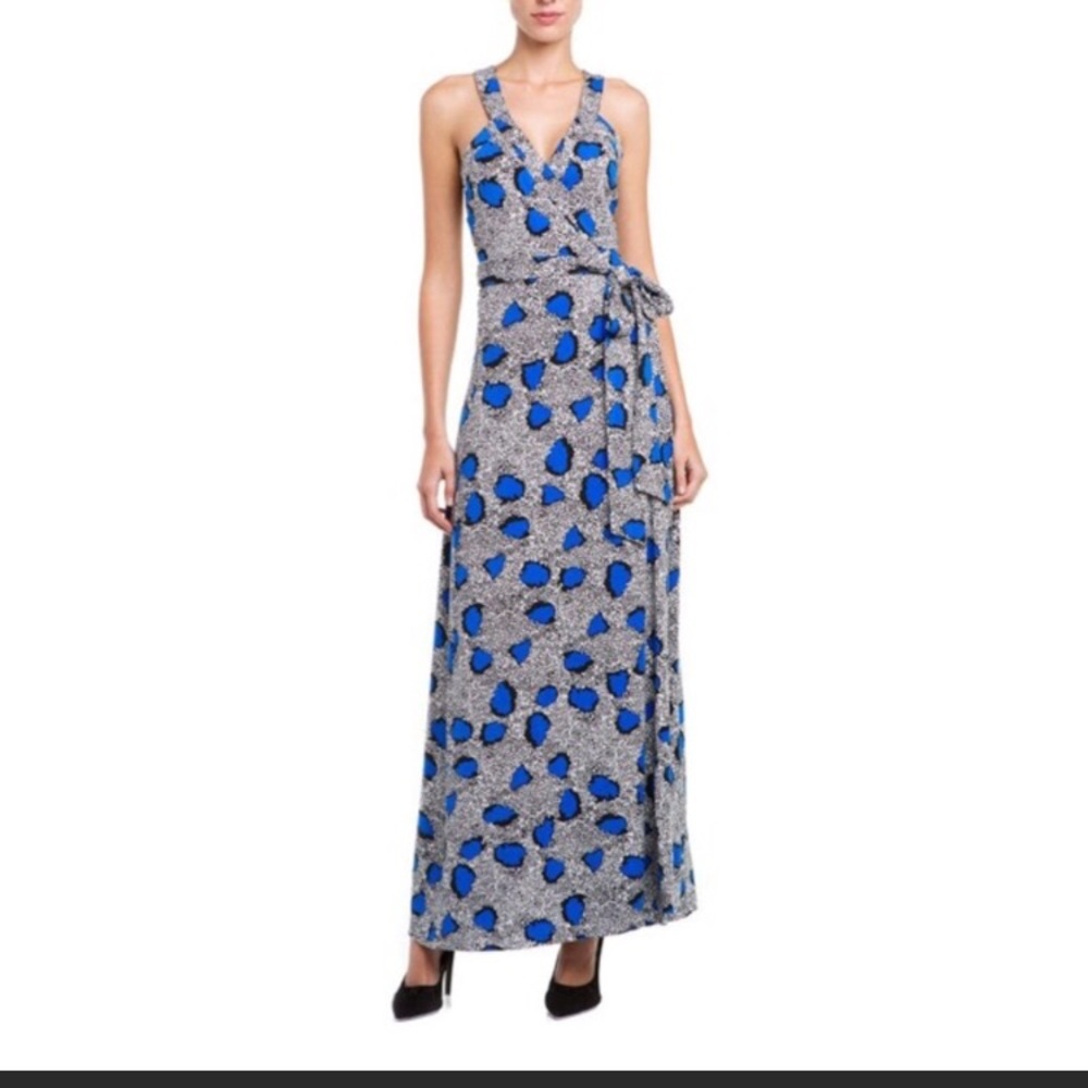 💙GUC Diane Von Furstenberg💙Wrap Samson Dress-Cheetah Island Blue Diamond Print